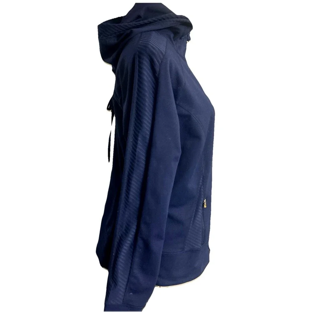 Zella Women's Sz L Full Zip Hoodie Tie Back Navy Blue Long Sleeves Athleisure
